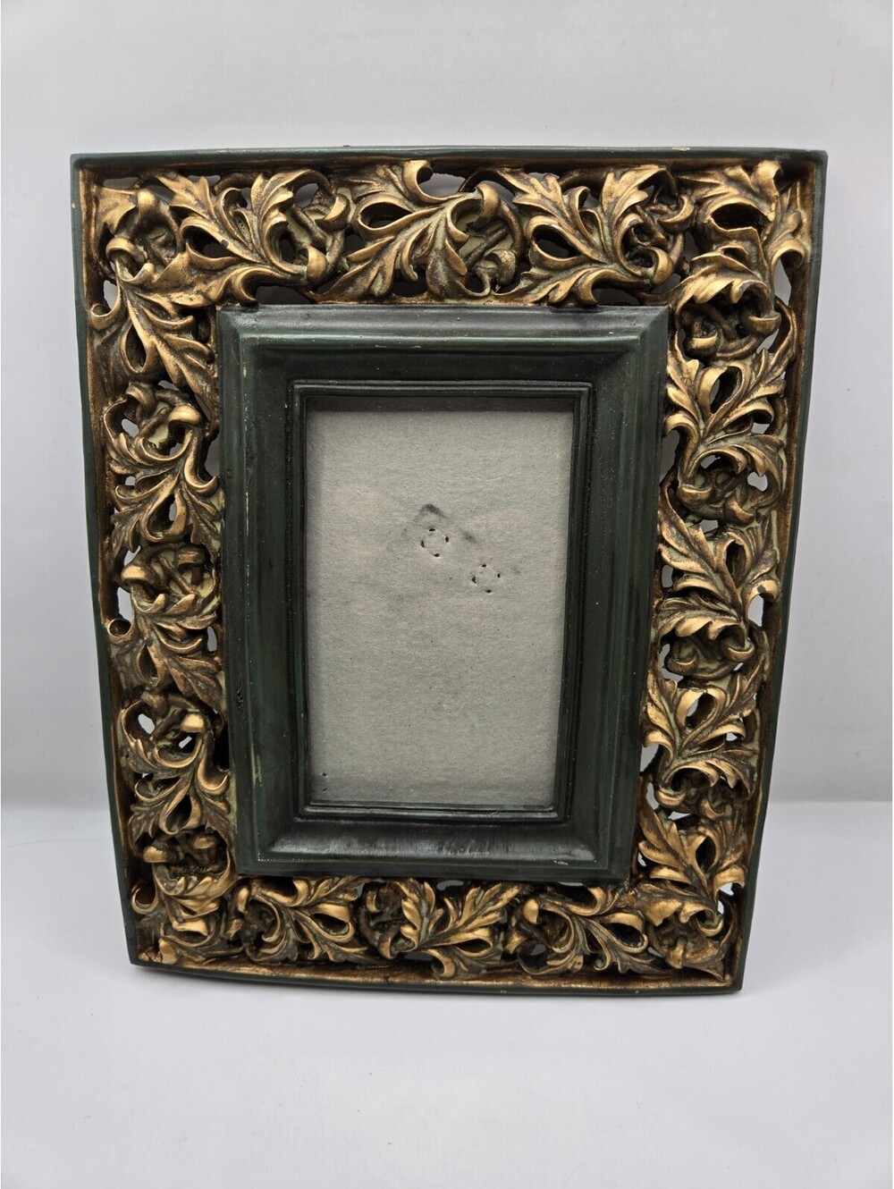 Vtg Florentine Ornate Picture Frame Gold Gilt Green Wood Baroque Rococo Boho 3x5